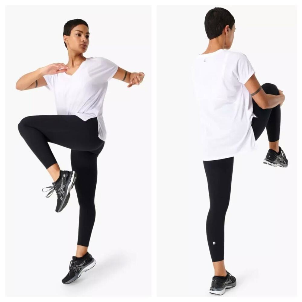 NEW Sweaty Betty‎ Boyfriend V Neck Workout Tee White Gym T Shirt Womens XS